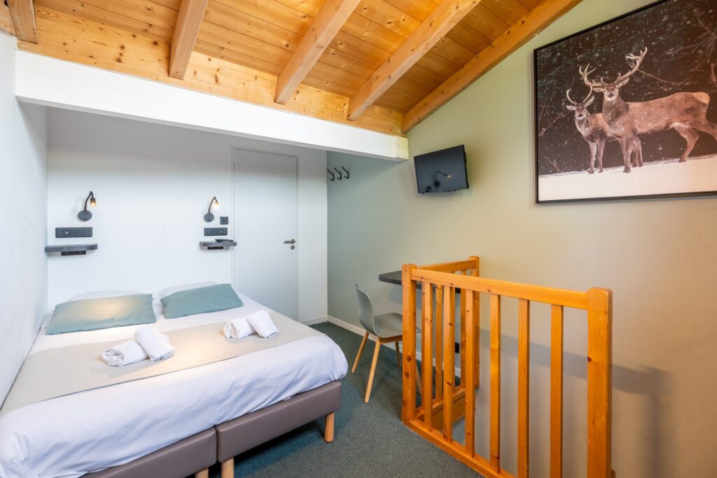 Chambre avec décoration montagne et lit superposé
